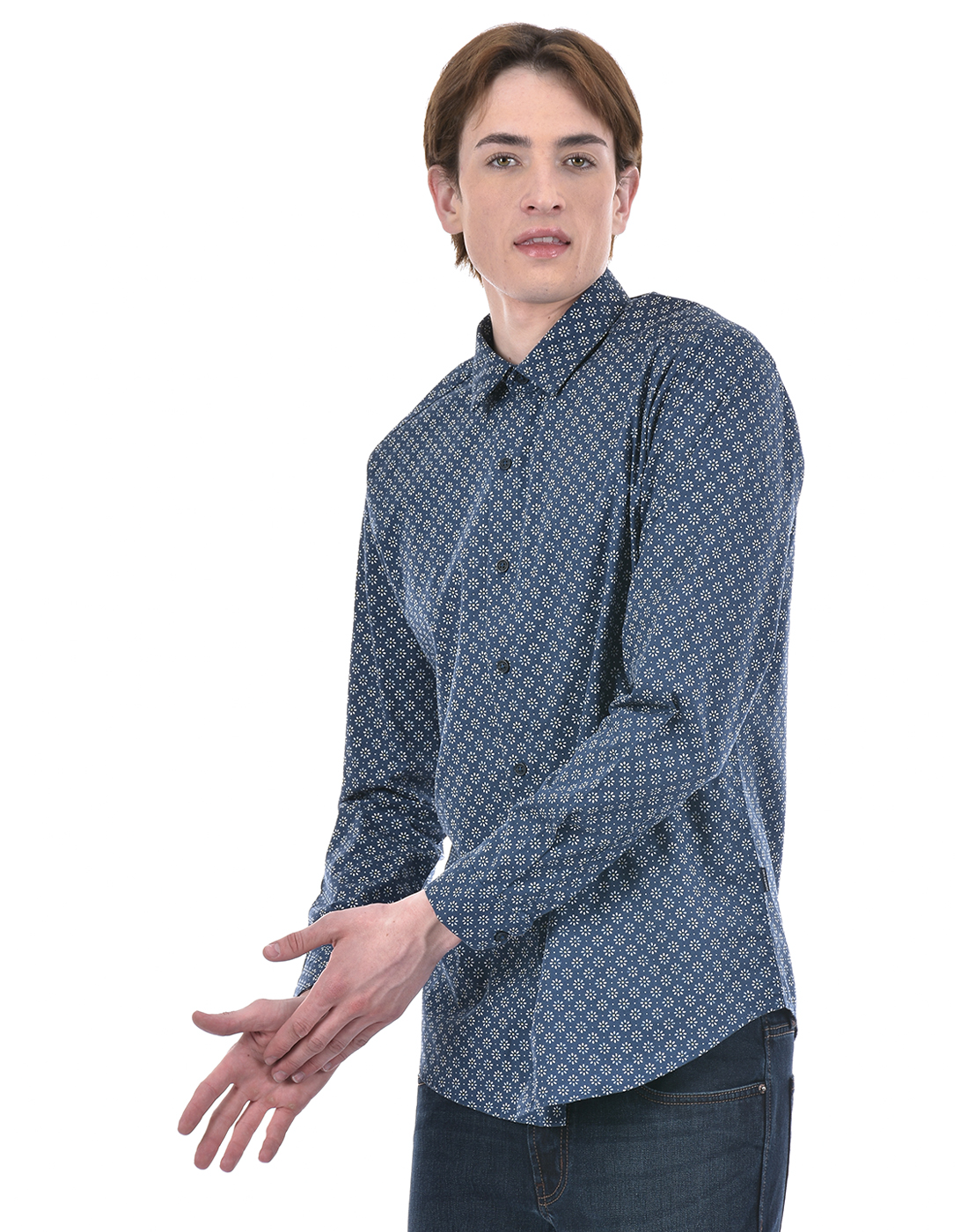 Numero Uno Men Floral Print Navy Shirt